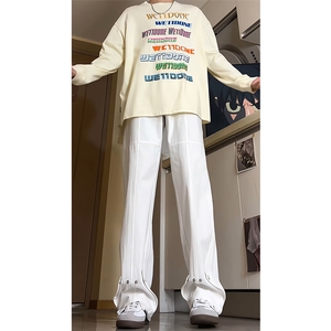 美式高街复古微喇牛仔裤男款春秋显瘦铆钉直筒裤子KZ015P60加绒70图片