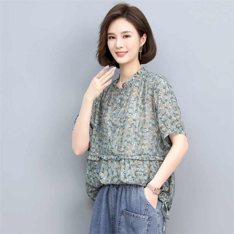 2022夏季新款女装衬衫舒适透气显瘦休闲上衣时尚百搭短袖衬衣,女装衬衫,悦见她
