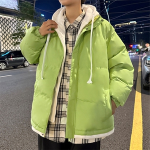 新款男冬季假两件连帽加厚港风棉衣M062-P70控158图片