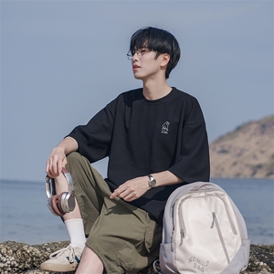 华夫格短袖男T恤潮流百搭青少年宽松休闲日系B225-T9235-P28-X39图片