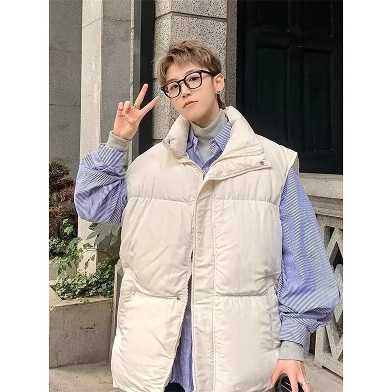 现货5W件冬季三防硬挺boxy短款立领棉衣马夹外套加厚马甲保暖棉服,男装棉衣,电商A486-1