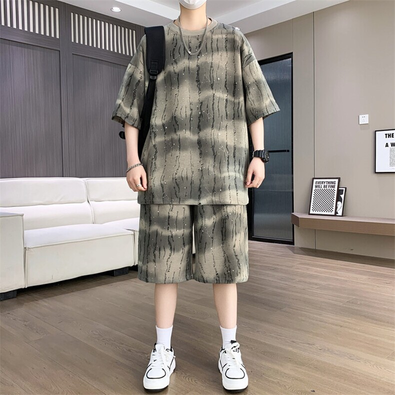 港风套装男宽松满天星扎染短袖T恤短裤休闲套装TZ6632-P55,男装牛仔裤,星座310B-3