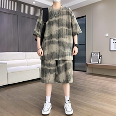 港风套装男宽松满天星扎染短袖T恤短裤休闲套装TZ6632-P55，男装牛仔裤，星座310B-3