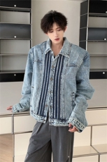 美式潮牌三条杠复古小众感牛仔外套男女夹克短款休闲百搭宽松上衣，男装工装外套，星座505-2（原电商A260-1)
