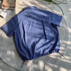 皇家蓝抽绳束腰格子短袖衬衫男女夏季cleanfit薄款格纹衬衣外套，男装衬衫，星座601-1