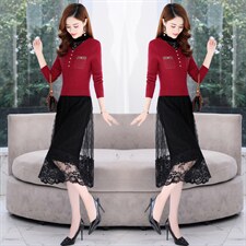 2021年秋季新款时尚气质假两件毛衣连衣裙，女装连衣裙，金典明美