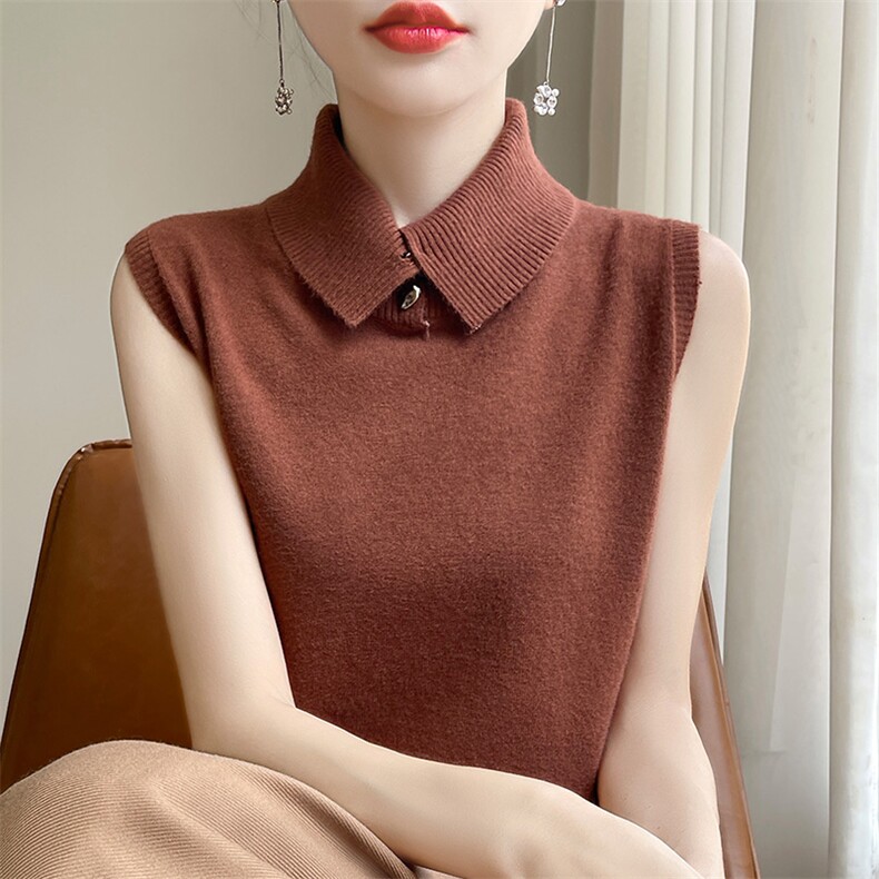 秋冬季新款翻领毛衣女宽松显瘦时尚百搭针织上衣,女装背心吊带,皓宇羊绒