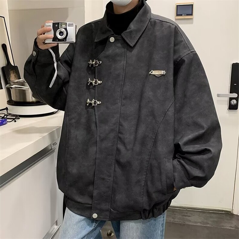 美式复古飞机扣PU皮外套男女春秋宽松休闲夹克JK21-P93,男装牛仔裤,星座308B-2
