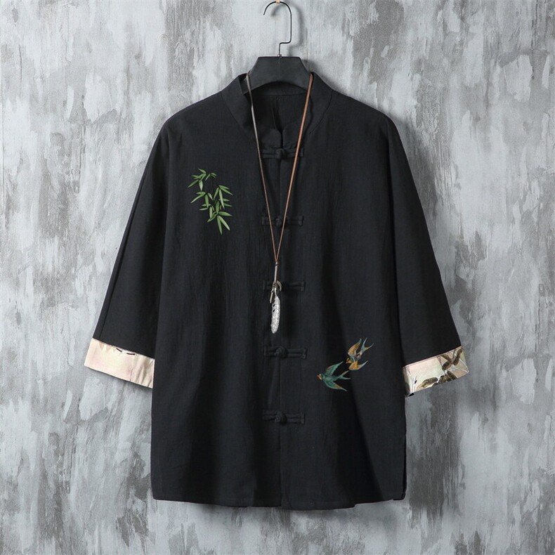 男士衬衫七分袖衬衣中袖印花立领唐装风XZ1512-241524-P35,男装衬衫,星座1512