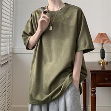 夏季短袖t恤男款美式复古重磅麂皮绒上衣设计感宽松BW39P35，男装T恤，星座1116-2