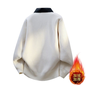 W25275-P60秋冬款翻领针织毛衣男潮牌加绒加厚卫衣外套时尚打底衫图片