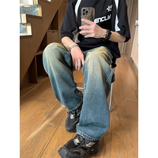 复古蓝色牛仔裤男M-3XL直播平直P65控88，男装牛仔裤，电商B219B