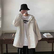 港风连帽鳄鱼纹PU皮衣大码情侣休闲冲锋衣夹克男JK8744P90控128，男装夹克，星座226-1