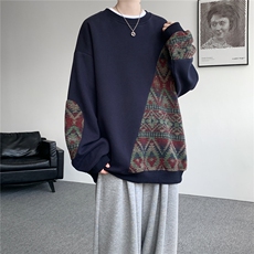 8XL-M民族风拼接卫衣大码胖子费尔岛上衣圆领复古外套WY5106/P55，男装民族服装，电商B238