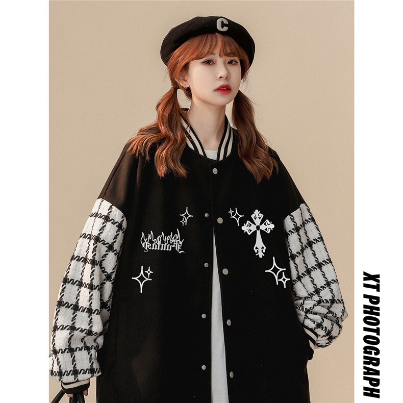 中性风 2026新款设计感拼接宽松棒球服情侣夹克外套G705P85控98--图片