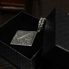 礼盒装个性时尚男热卖欧美复古1%er方形吊牌钛钢吊坠项链，项链，星座510A-1