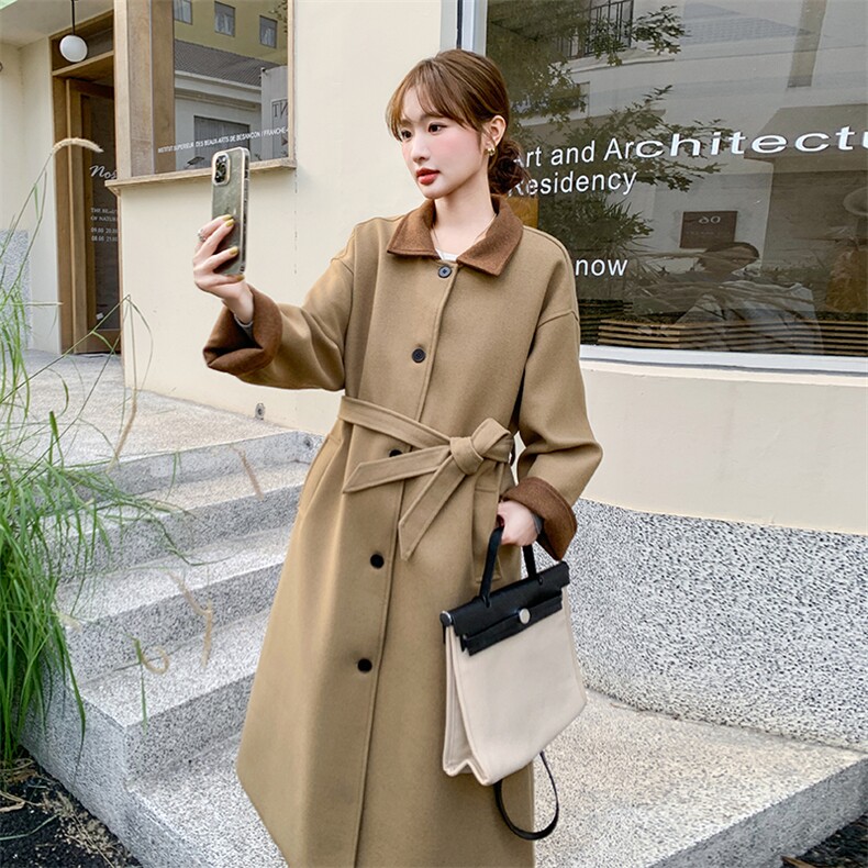 卡其色高级感毛呢大衣女中长款韩系气质羽绒内胆外套6106P245K368，女装毛呢外套，维壹
