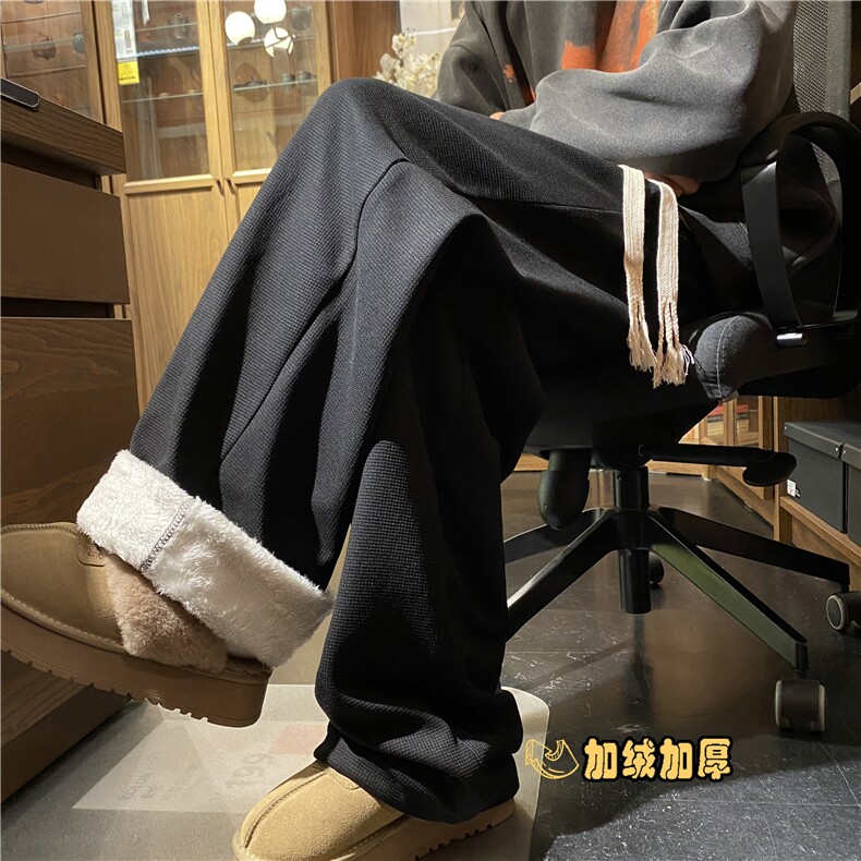 2025冬季潮流新款华夫格加绒宽松休闲裤B315-K880JR-P55控78,男装休闲裤,电商B315
