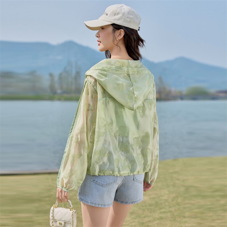 植绒蝴蝶提花轻薄防晒衣女2025夏新款宽松百搭时尚减龄防晒服外套,女装防晒衣,悦祺