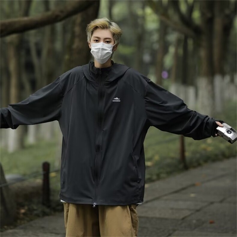 冰丝防晒衣夏季薄款连帽皮肤衣服潮牌日系户外防紫外线外套男,男装防晒衣,星座716-2