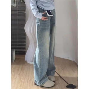 浅色阔腿牛仔裤女高腰春季女宽松显瘦梨形身材直筒裤子 N7025图片