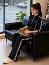 欧货时尚休闲运动套装修身显瘦女秋季新款立领拉链卫衣长裤两件套，女装套装/套裙，江南