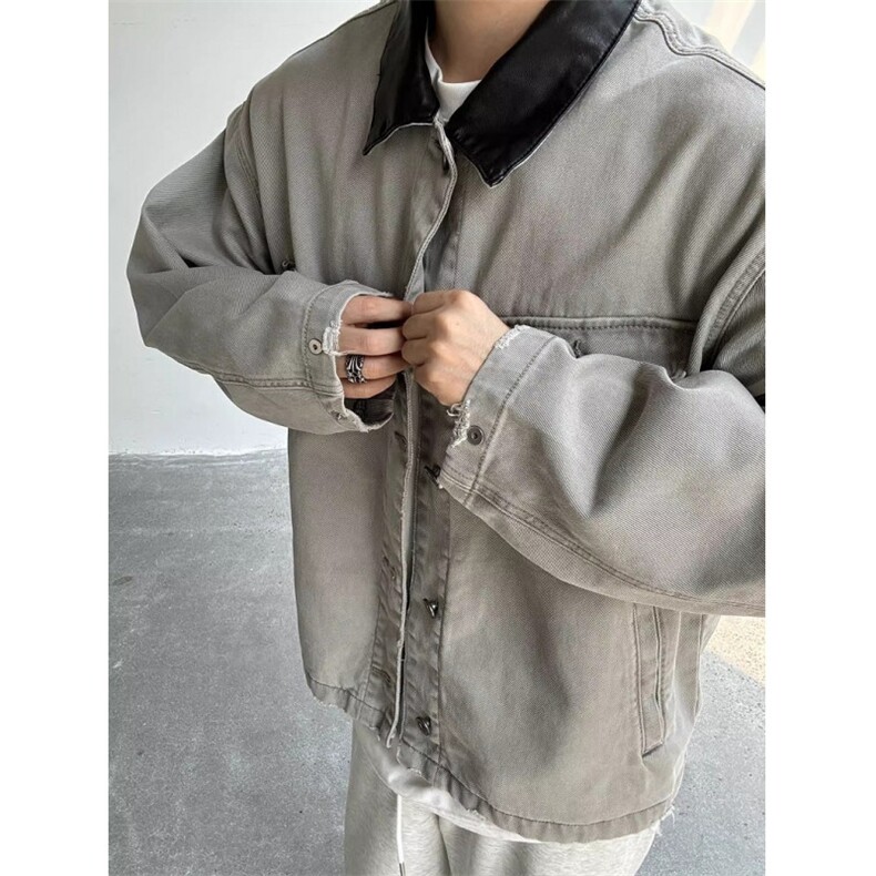 美式撞色拼接设计感牛仔工装男复古个性翻领夹克外套JK8967,男装工装外套,星座1116A（原606A-3）