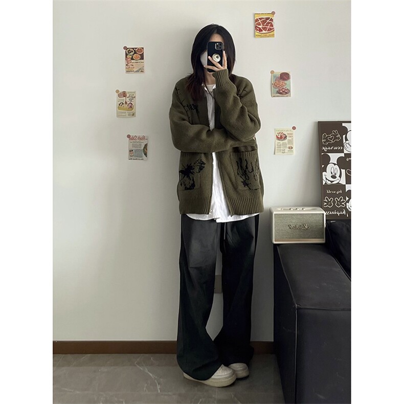 自家网图有货达芬奇手稿拉链针织开衫宽松毛衣外套男女W133-P65,男装针织衫/毛衣,星座1505