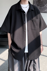 2023夏季薄款冰丝透气垂坠感衬衣男痞帅休闲宽松短袖衬衫C844-P45图片
