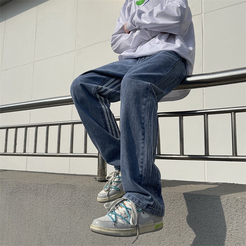 三条杠高街牛仔裤直筒拖地裤B342-NK1004-P55控68,男装牛仔裤,电商B342