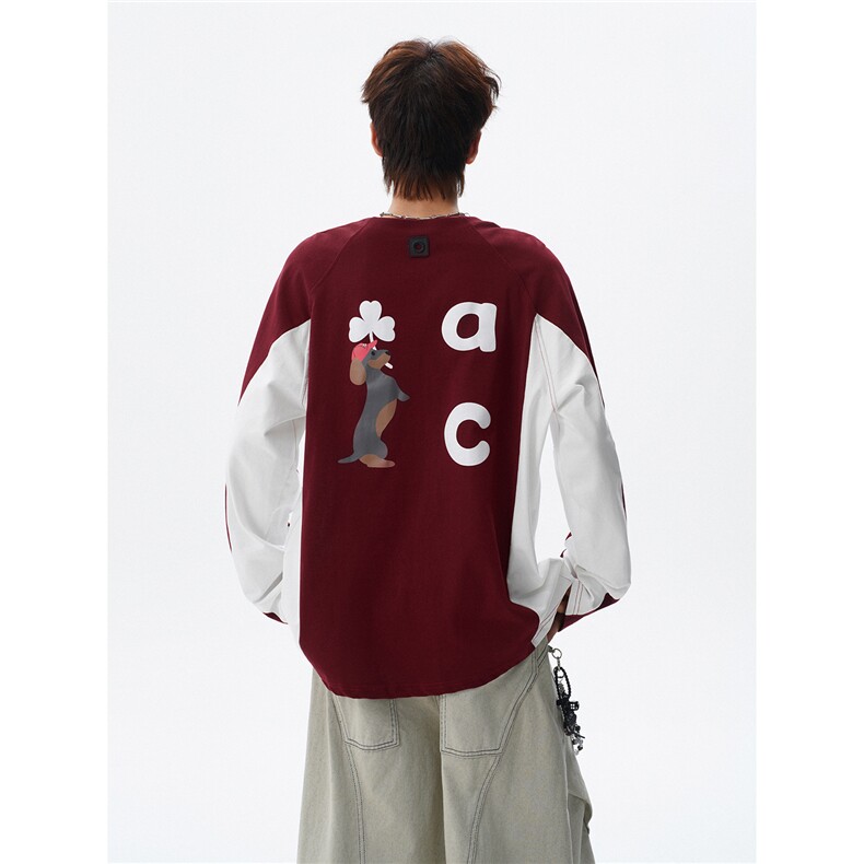 6XL-M美式潮牌印花长袖t恤男拼接撞色卫衣男上衣服CX3009-特P48,男装T恤,电商D206-1