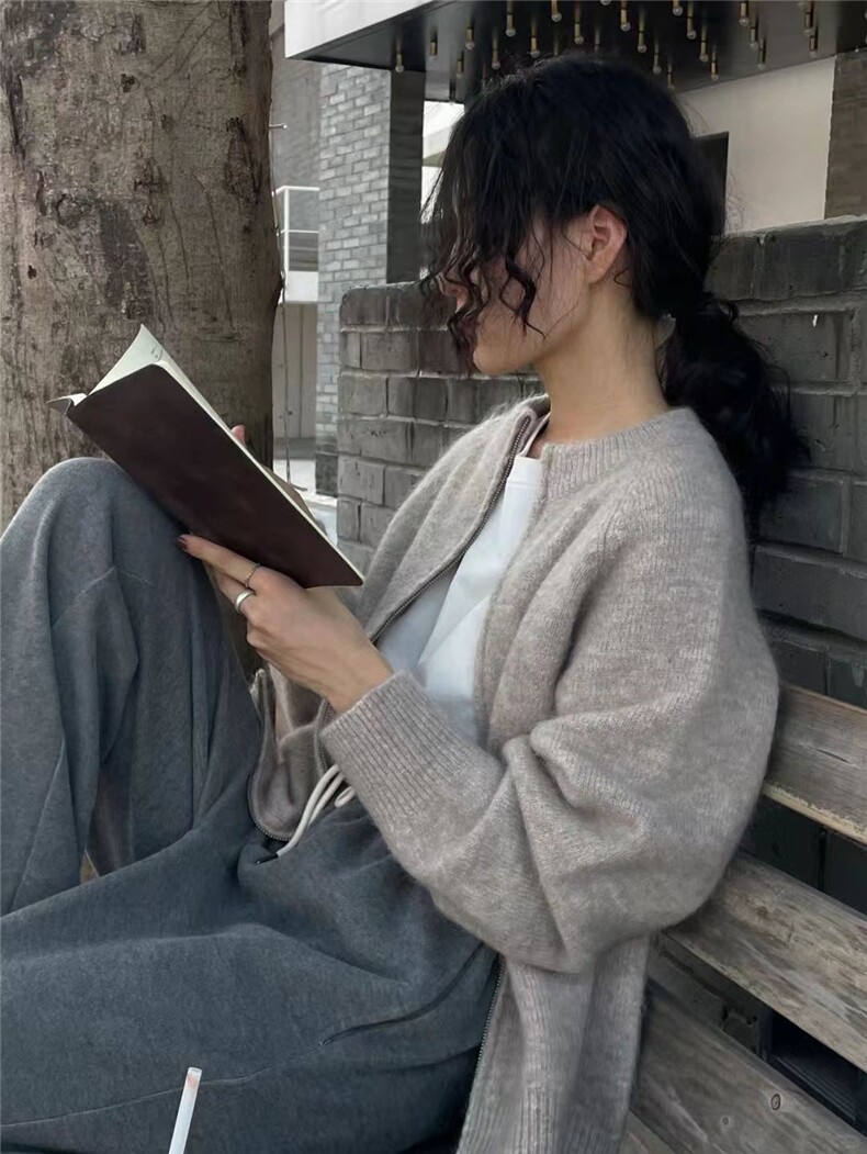 2025年秋季新款小立领拉链针织开衫时尚休闲通勤百搭,针织衫/毛衣,恒恩羊绒