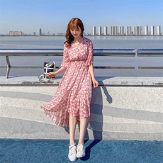 【现货】2021夏装新款碎花连衣裙166-1006P50夏梦粉，女装连衣裙，茜茜公主