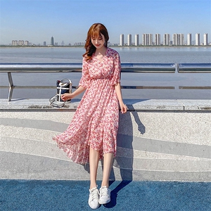 【现货】2021夏装新款碎花连衣裙166-1006P50夏梦粉