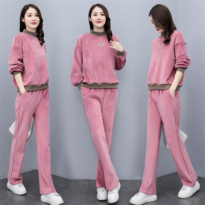 2025秋冬季时尚小直筒加厚双面丝绒休闲运动套装，女装运动套装，凯瑟曼