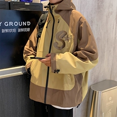 美式复古机能冲锋衣男春秋季户外拼接潮牌连帽宽松外套JK15-P68，男装夹克，星座1008
