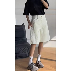 气质纯色阔腿牛仔短裤女2025夏季新款可系腰带宽松显瘦遮跨五分裤，男装牛仔裤，星座506A