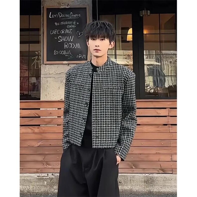 春秋男士新款编织棉线小香风翻领夹克外套男女款休闲百搭保暖外套,男装夹克,星座601-1
