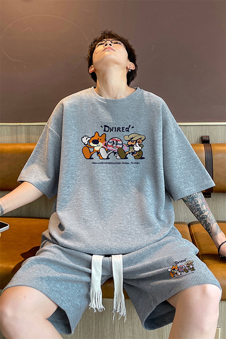 套装！华夫格套装短袖T恤短裤男TZ245-特P38,男装牛仔裤,电商B367