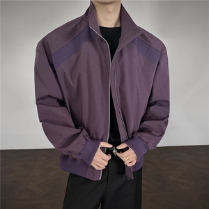 JK008港风模特 春装拼接工装立领夹克 聚酯纤维(M-5XL)TP35图片