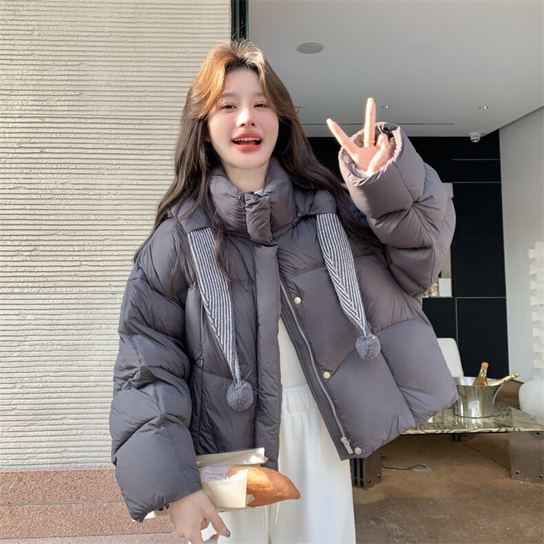 韩版短款面包服女2025冬季新款保暖加厚连帽拉链羽绒服小个子外套,女装羽绒服,2C196