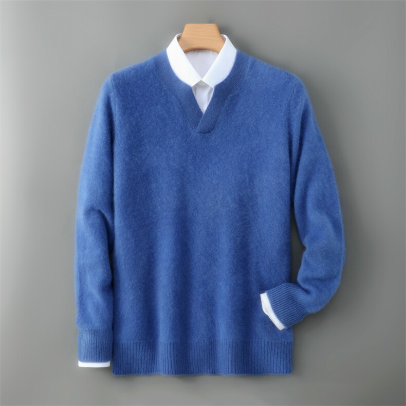 2025年秋季新款平面针织小V领男士羊毛衫时尚休闲通勤百搭，男装羊毛衫，德晨羊绒