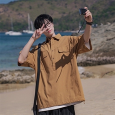 日系工装polo衫男短袖夏季薄款2025新款衬衫痞帅高级感半袖上衣服，男装T恤，电商B225