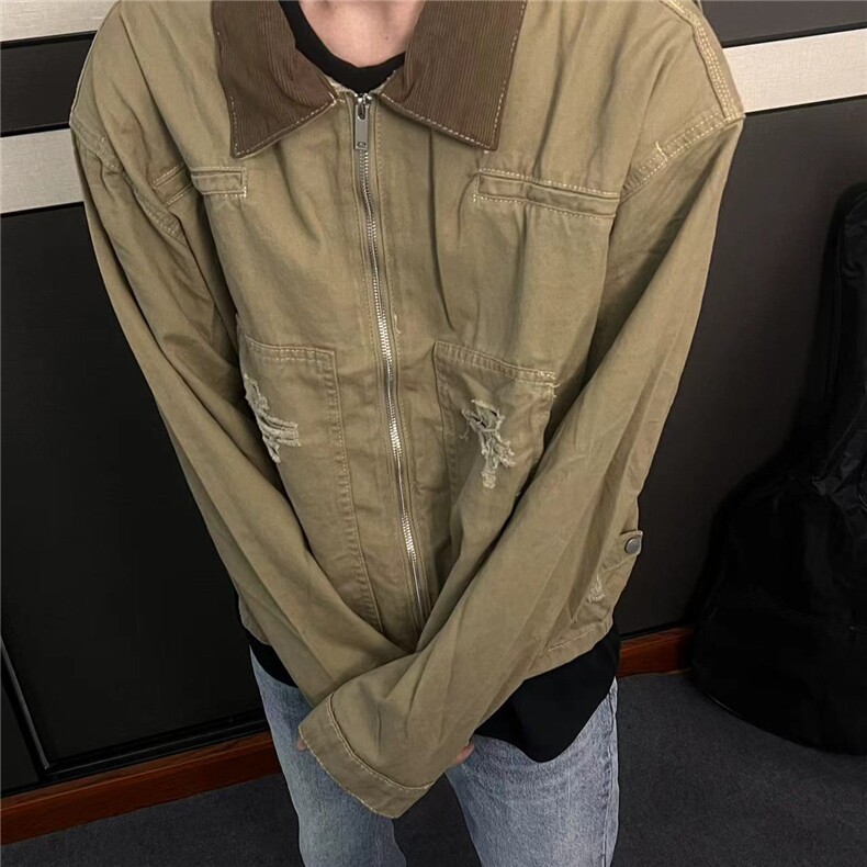 男春秋季美式潮牌复古宽松休闲百搭设计感小众立领外套JK7013,女装短外套,星座516A