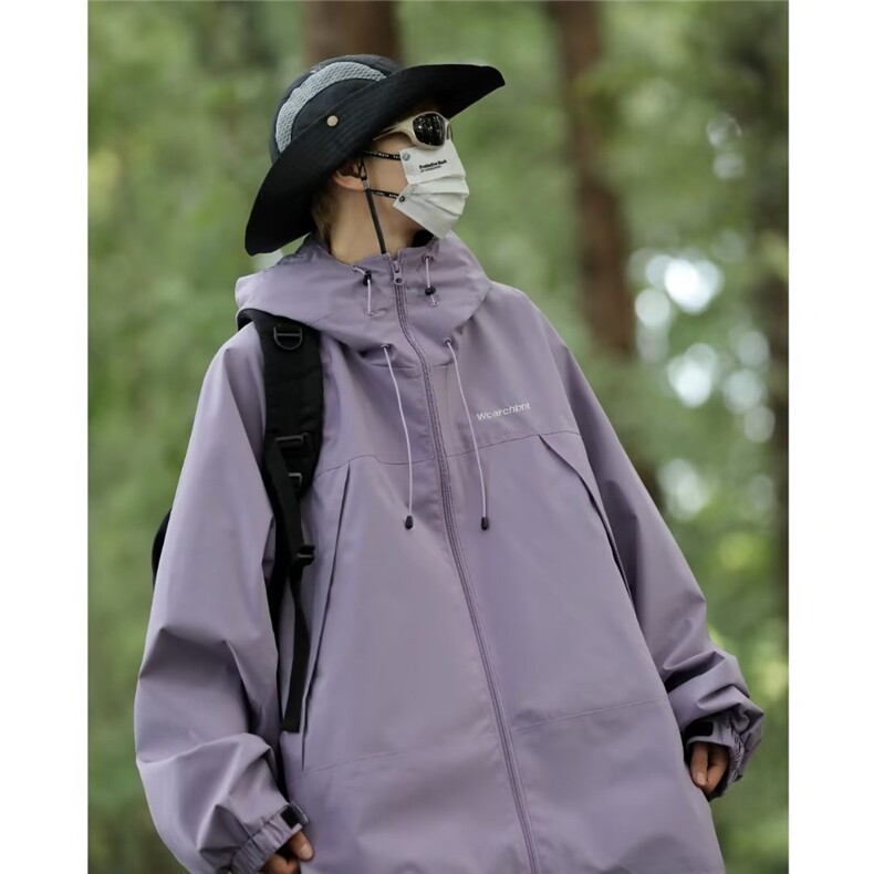 轻户外机能连帽冲锋衣外套男女百搭同款撞色宽松工装夹W9276P58,男装夹克,星座1116-2