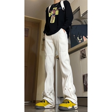工装牛仔裤男生夏季2025新款铆钉拼接设计潮牌修身直筒微喇长裤子，男装牛仔裤，电商A062