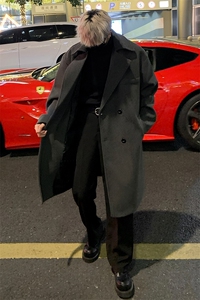 港式宽松毛呢大衣男中长款呢子风衣英伦雅痞男装外套 MN9571/P100图片