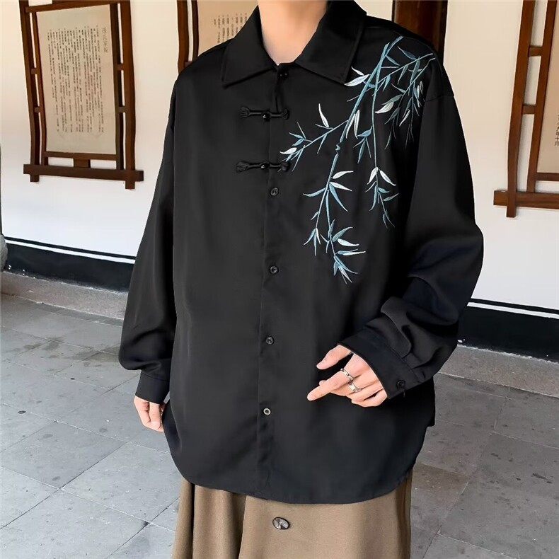 新中式风长袖衬衫男学生装春夏宽松刺绣团建出游衬衣夏季短袖潮,男装衬衫,星座410-7