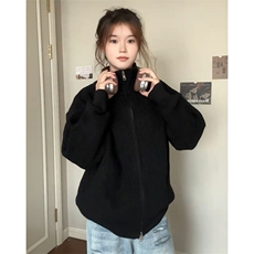 重磅秋冬北极绒双拉链毛衣开衫美式复古休闲慵懒风宽松针织衫外套，男装针织衫/毛衣，电商A486-1