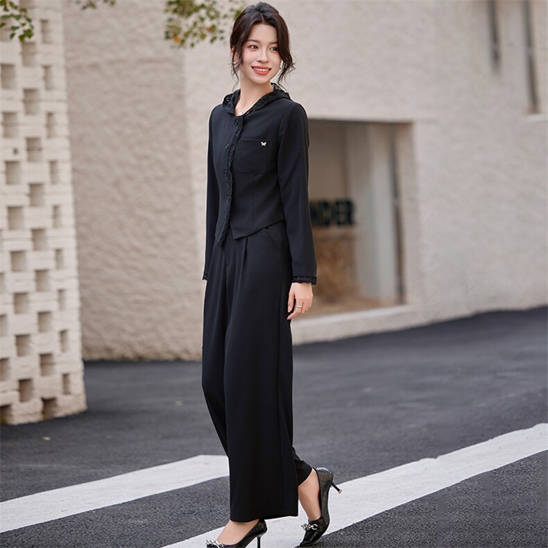现货！！！！！！！小香风蕾丝边西装阔腿裤两件套,女装套装/套裙,素月